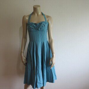 Girls from Savoy Green Microdot 2 Retro 60's Halter Fit & Flare Dress